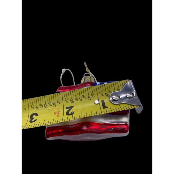 American Flag Christmas Ornament Lao Mai Mercury Glass 2.5" x 2" - Picture 5 of 6